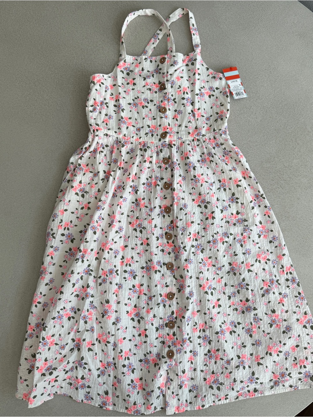 Cat & Jack Cream Floral Button-Front Sundress with Pink Accents